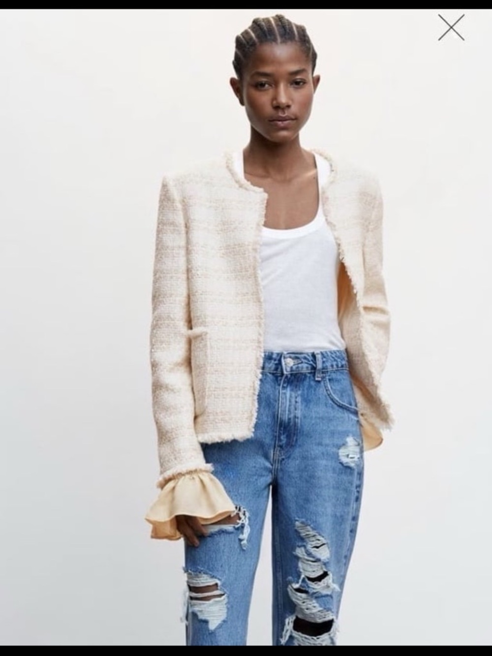 New Mango tuweed blazer jacket (removable ruffle sleeve)
